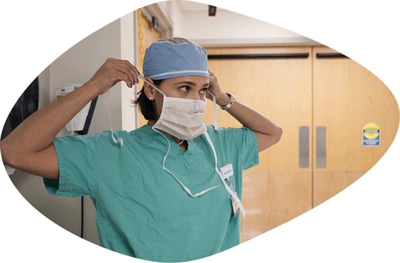 Surgeon on blue blob